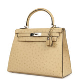 Pre-owned Hermes Kelly Sellier 28 Parchemin Ostrich Palladium Hardware - Thumbnail View 5