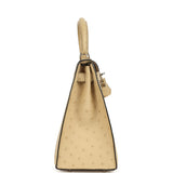 Pre-owned Hermes Kelly Sellier 28 Parchemin Ostrich Palladium Hardware - Thumbnail View 3