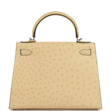 Pre-owned Hermes Kelly Sellier 28 Parchemin Ostrich Palladium Hardware - Thumbnail View 4