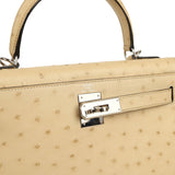 Pre-owned Hermes Kelly Sellier 28 Parchemin Ostrich Palladium Hardware - Thumbnail View 7