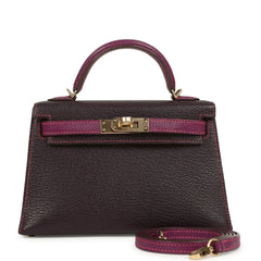 Hermes Special Order (HSS) Kelly Sellier 20 Raisin and Anemone Chevre Mysore Permabrass Hardware
