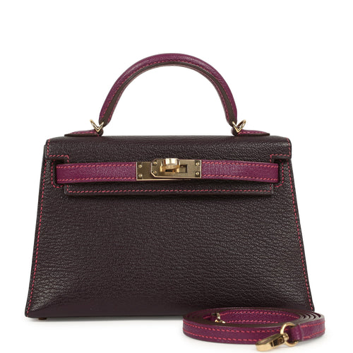 Hermes Special Order (HSS) Kelly Sellier 20 Raisin, Anemone Chevre Mysore Permabrass Hardware