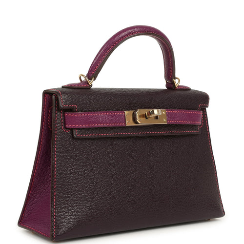Hermes Special Order (HSS) Kelly Sellier 20 Raisin, Anemone Chevre Mysore Permabrass Hardware