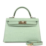 Hermes Special Order (HSS) Kelly Sellier 20 Vert D'eau Verso Matte Alligator Permabrass Hardware