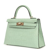 Hermes Special Order (HSS) Kelly Sellier 20 Vert D'eau Verso Matte Alligator Permabrass Hardware