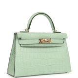 Hermes Special Order (HSS) Kelly Sellier 20 Vert D'eau Verso Matte Alligator Permabrass Hardware