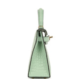 Hermes Special Order (HSS) Kelly Sellier 20 Vert D'eau Verso Matte Alligator Permabrass Hardware