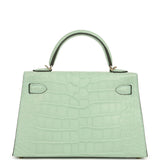 Hermes Special Order (HSS) Kelly Sellier 20 Vert D'eau Verso Matte Alligator Permabrass Hardware