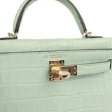 Hermes Special Order (HSS) Kelly Sellier 20 Vert D'eau Verso Matte Alligator Permabrass Hardware