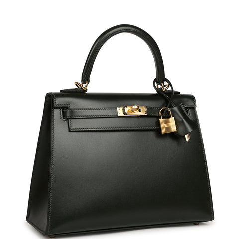 Hermes Kelly Sellier 25 Vert Fonce Box Gold Hardware