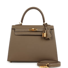 Hermes Kelly Sellier 25 Etoupe Epsom Gold Hardware