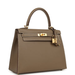 Hermes Kelly Sellier 25 Etoupe Epsom Gold Hardware