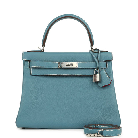 Hermes Special Order (HSS) Kelly Retourne 28 Blue Jean Verso Clemence Palladium Hardware