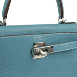 Hermes Special Order (HSS) Kelly Retourne 28 Blue Jean Verso Clemence Palladium Hardware - Thumbnail View 7