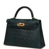 Hermes Kelly Sellier 20 Vert Rousseau Matte Alligator Gold Hardware - Thumbnail View 5