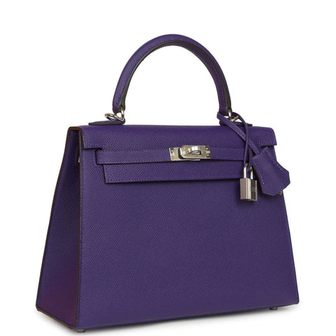 Hermes Kelly Sellier 25 Purple Epsom Palladium Hardware