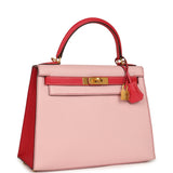 Pre-owned Hermes Special Order (HSS) Kelly Sellier 28 Rose Sakura and Rose Extreme Chevre Brushed Gold Hardware - Thumbnail View 2