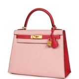Pre-owned Hermes Special Order (HSS) Kelly Sellier 28 Rose Sakura and Rose Extreme Chevre Brushed Gold Hardware - Thumbnail View 5