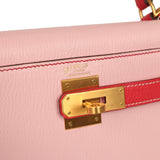Pre-owned Hermes Special Order (HSS) Kelly Sellier 28 Rose Sakura and Rose Extreme Chevre Brushed Gold Hardware - Thumbnail View 7