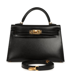 Hermes Kelly Sellier 20 Black Box Gold Hardware