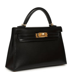 Hermes Kelly Sellier 20 Black Box Gold Hardware