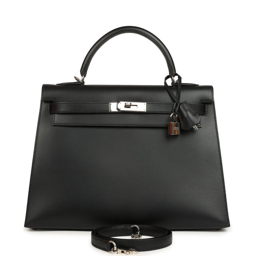 Vintage Hermes Kelly Sellier 32 Black Tadelakt Palladium Hardware