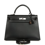 Vintage Hermes Kelly Sellier 32 Black Tadelakt Palladium Hardware - Thumbnail View 1