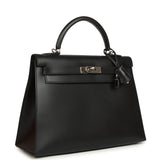 Vintage Hermes Kelly Sellier 32 Black Tadelakt Palladium Hardware - Thumbnail View 2