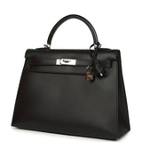 Vintage Hermes Kelly Sellier 32 Black Tadelakt Palladium Hardware - Thumbnail View 5