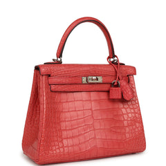 Pre-owned Hermes Kelly Retourne 25 Bougainvillea Matte Alligator Palladium Hardware