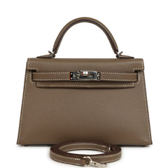 Pre-owned Hermes Kelly Sellier 20 Etoupe Epsom Palladium Hardware