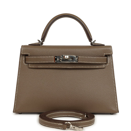 Pre-owned Hermes Kelly Sellier 20 Etoupe Epsom Palladium Hardware