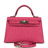 Hermes Kelly Sellier 20 Rose Tyrien Ostrich Palladium Hardware - Thumbnail View 1