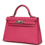 Hermes Kelly Sellier 20 Rose Tyrien Ostrich Palladium Hardware - Thumbnail View 5