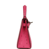 Hermes Kelly Sellier 20 Rose Tyrien Ostrich Palladium Hardware - Thumbnail View 3
