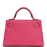 Hermes Kelly Sellier 20 Rose Tyrien Ostrich Palladium Hardware - Thumbnail View 4