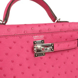 Hermes Kelly Sellier 20 Rose Tyrien Ostrich Palladium Hardware - Thumbnail View 7