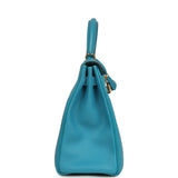 Pre-owned Hermes Kelly Retourne 32 Turquoise Clemence Gold Hardware - Thumbnail View 3