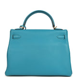 Pre-owned Hermes Kelly Retourne 32 Turquoise Clemence Gold Hardware - Thumbnail View 4