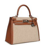 Hermes Kelly Sellier 25 Gold Swift and Ecru Beige Toile H Canvas Palladium Hardware - Thumbnail View 2