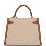 Hermes Kelly Sellier 25 Gold Swift and Ecru Beige Toile H Canvas Palladium Hardware - Thumbnail View 4