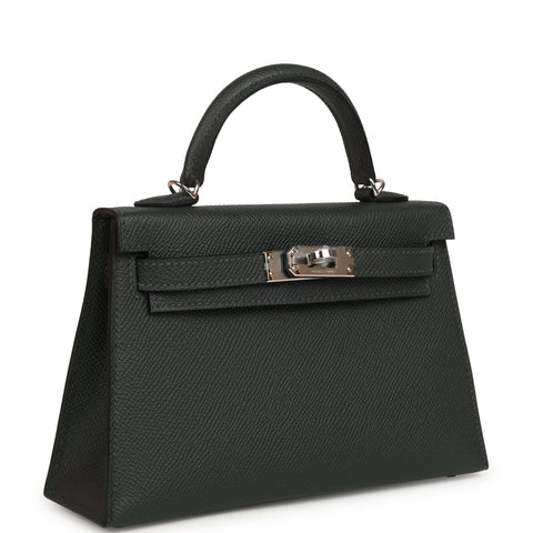 Hermes Kelly Sellier 20 Vert Fonce Epsom Palladium Hardware