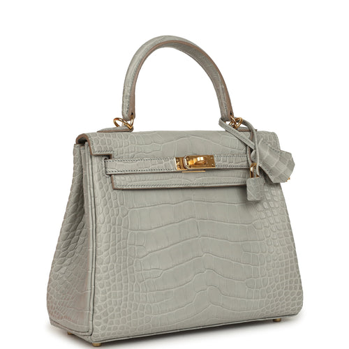 Hermes Kelly Retourne 25 Gris Perle Matte Alligator Gold Hardware