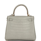 Hermes Kelly Retourne 25 Gris Perle Matte Alligator Gold Hardware - Thumbnail View 4