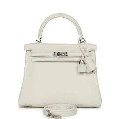Hermes Kelly Sellier 25 New White Swift Palladium Hardware