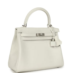 Hermes Kelly Sellier 25 New White Swift Palladium Hardware