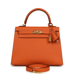 Hermes Kelly Sellier 25 Orange Epsom Gold Hardware