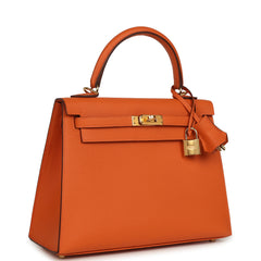 Hermes Kelly Sellier 25 Orange Epsom Gold Hardware