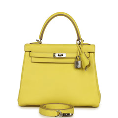 Pre-owned Hermes Kelly Retourne 25 Lime Swift Palladium Hardware