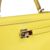 Pre-owned Hermes Kelly Retourne 25 Lime Swift Palladium Hardware - Thumbnail View 7